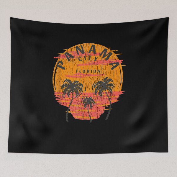 Item preview, Retro Panama City Florida Palm Trees Sunset Skull Beach designed and sold by patsa4.