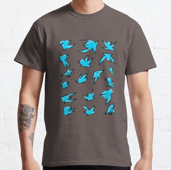 Flock of blue birds with pink beaks happily chirping and flying Classic T-Shirt
