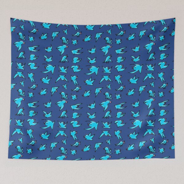 Item preview, Flock of blue birds with pink beaks happily chirping and flying designed and sold by davidscohen.