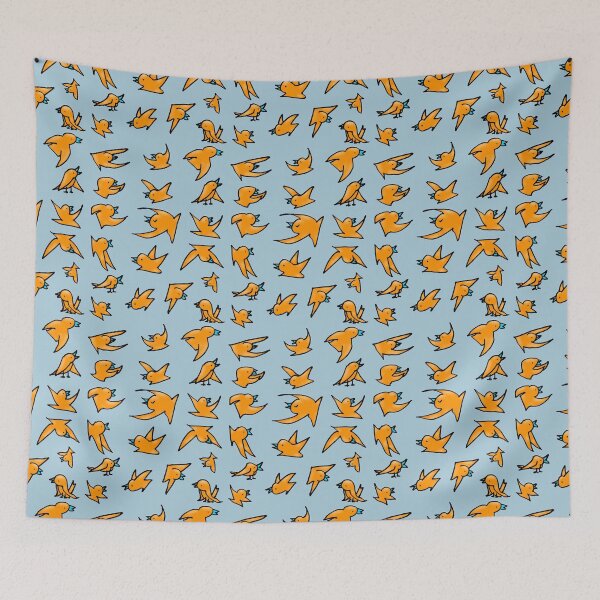 Item preview, Flock of orange birds with blue beaks happily chirping and flying designed and sold by davidscohen.