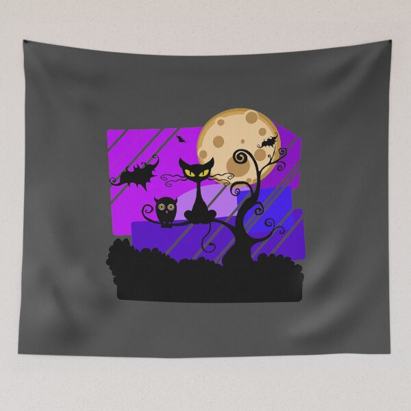 Item preview, Happy Hallowe'en Cute Cat Bats Owl Haunted Halloween Tree Full Moon designed and sold by H3designs.