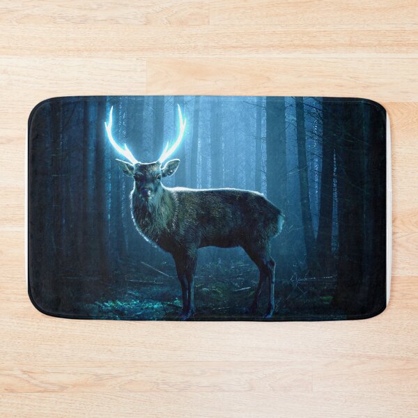 Item preview, Deer with headlights surreal deer with glowing antlers in forest trees artwork designed and sold by LD ART.