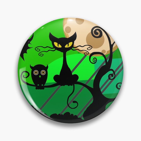 Item preview, Happy Hallowe'en Cute Cat Bats Owl Haunted Halloween Tree Full Moon designed and sold by H3designs.