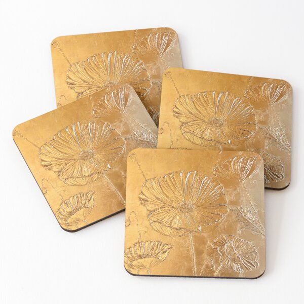 Item preview, Floral pattern with golden textured poppies designed and sold by SyncopeMars.