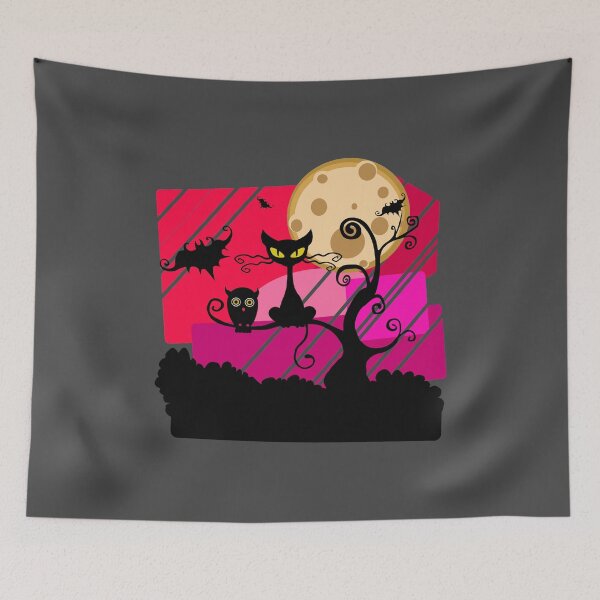 Item preview, Happy Hallowe'en Cute Cat Bats Owl Haunted Halloween Tree Full Moon designed and sold by H3designs.