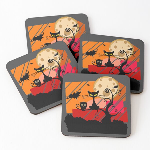 Item preview, Happy Hallowe'en Cute Cat Bats Owl Haunted Halloween Tree Full Moon designed and sold by H3designs.