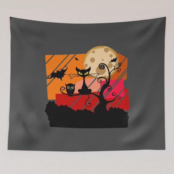 Item preview, Happy Hallowe'en Cute Cat Bats Owl Haunted Halloween Tree Full Moon designed and sold by H3designs.
