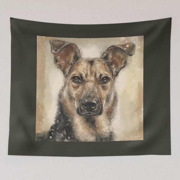 Item preview, Contemporary Painting of a Serious Looking German Shepherd on Beige Background designed and sold by ibadishi.