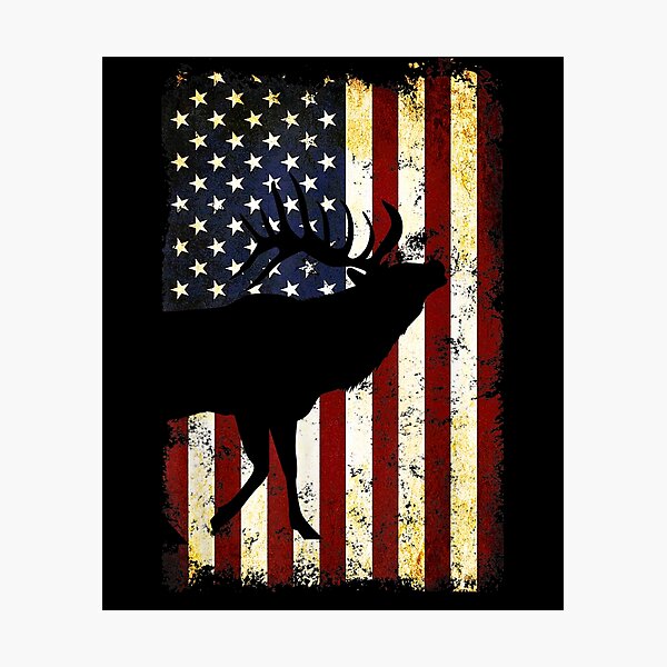 Deer Silhouette American Flag 4th Of July Photographic Print