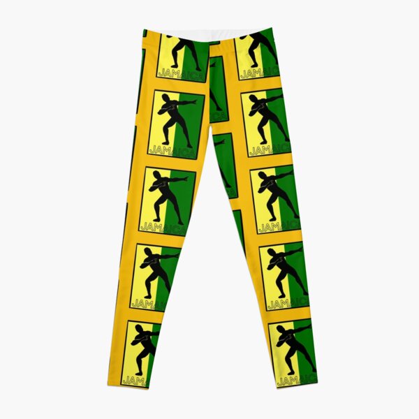 Jamaica Leggings, Green Black Yellow Jamaican Flag Leggings