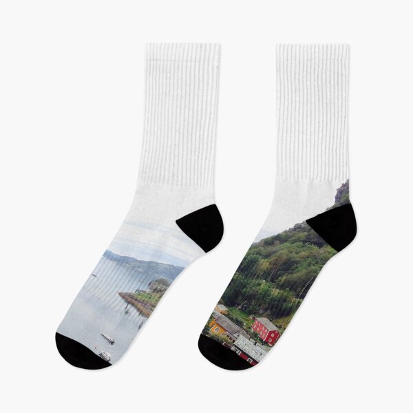 Item preview, Scandinavian landscape Houses Mountain Lake designed and sold by Happiness Creators.