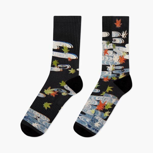 Item preview, Autumn Fall Maple Leaves in River Flows Whirl Effect Japanese Asian Art  designed and sold by Wangfu-tees.