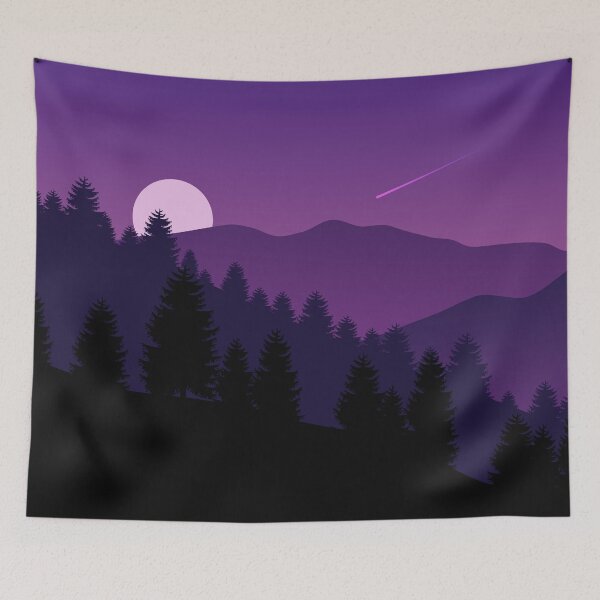 Item preview, Mountain Forest Night With Full Moon Landscape designed and sold by JTS STORE.