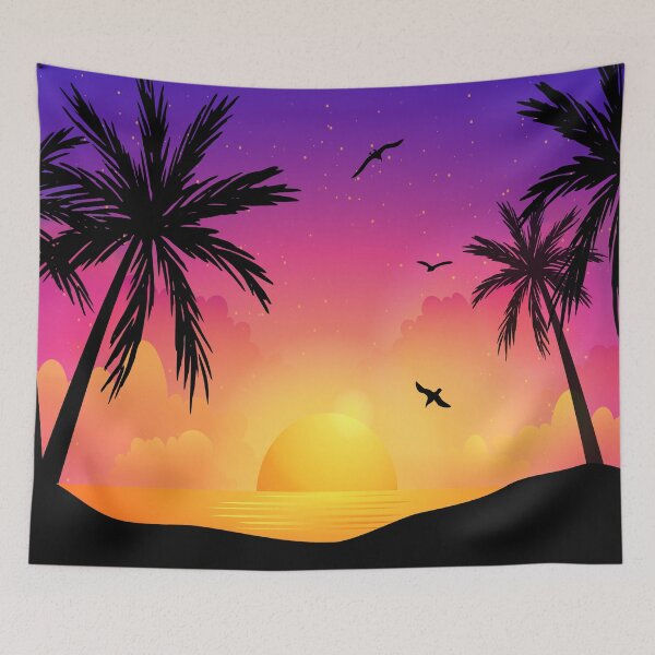 Item preview, Colorful Sunset Sea With Palm Tree designed and sold by JTS STORE.