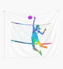 Woman volleyball player in watercolor Wall Tapestry