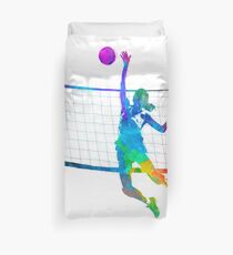 Woman volleyball player in watercolor Duvet Cover