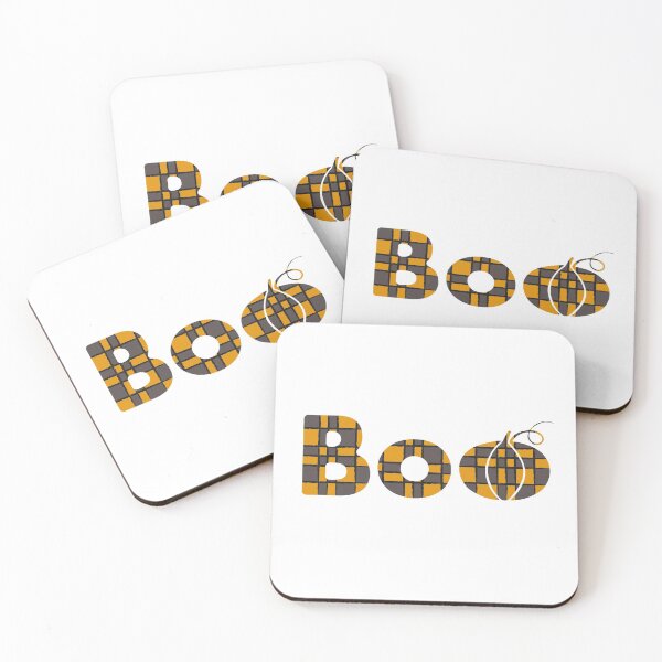 Item preview, BOO inscription with pumpkin in the form of a warm orange and gray checkered plaid. Stylized BOO text on Halloween. designed and sold by Mallva.