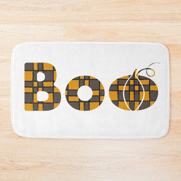 Item preview, BOO inscription with pumpkin in the form of a warm orange and gray checkered plaid. Stylized BOO text on Halloween. designed and sold by Mallva.