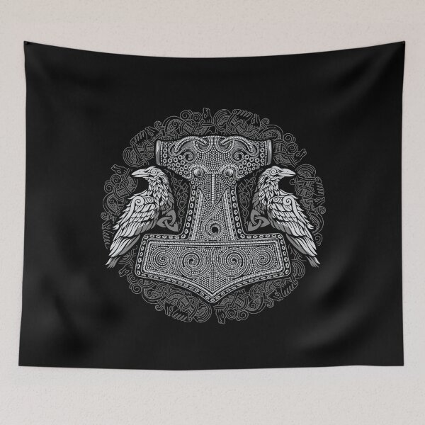 Item preview, Norse Viking Thors Raven Hammer Mjolnir Norse Pagan Knotwork Ravens  designed and sold by BluePagan.
