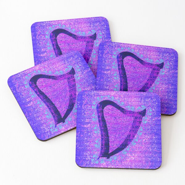 Item preview, Colourful Engraved harp with blue flowers and a flower music background designed and sold by Only1helen.
