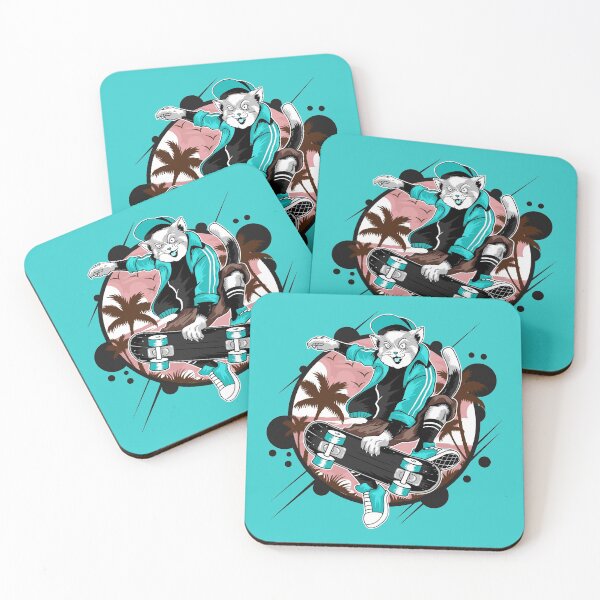 Item preview, Fierce cat on skateboard in cyan designed and sold by urban-color.