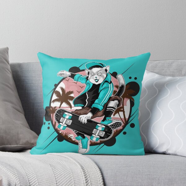 Item preview, Fierce cat on skateboard in cyan designed and sold by urban-color.
