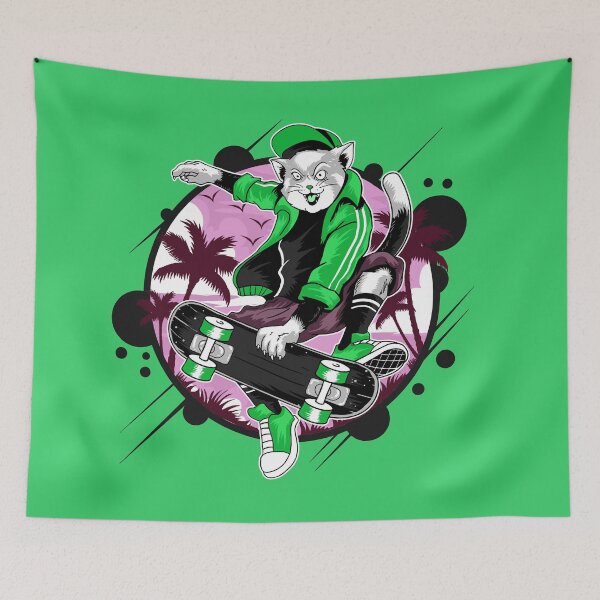 Item preview, Fierce cat on skateboard in green designed and sold by urban-color.