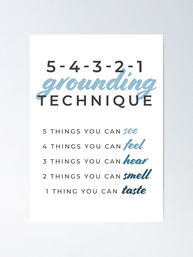 Grounding Breathing Technique Emotional Self Regulation 5 4 3 2 1 Anxiety Relief Mental Health Therapy Office Therapist Gift School Counselor Poster By Therapytools Redbubble