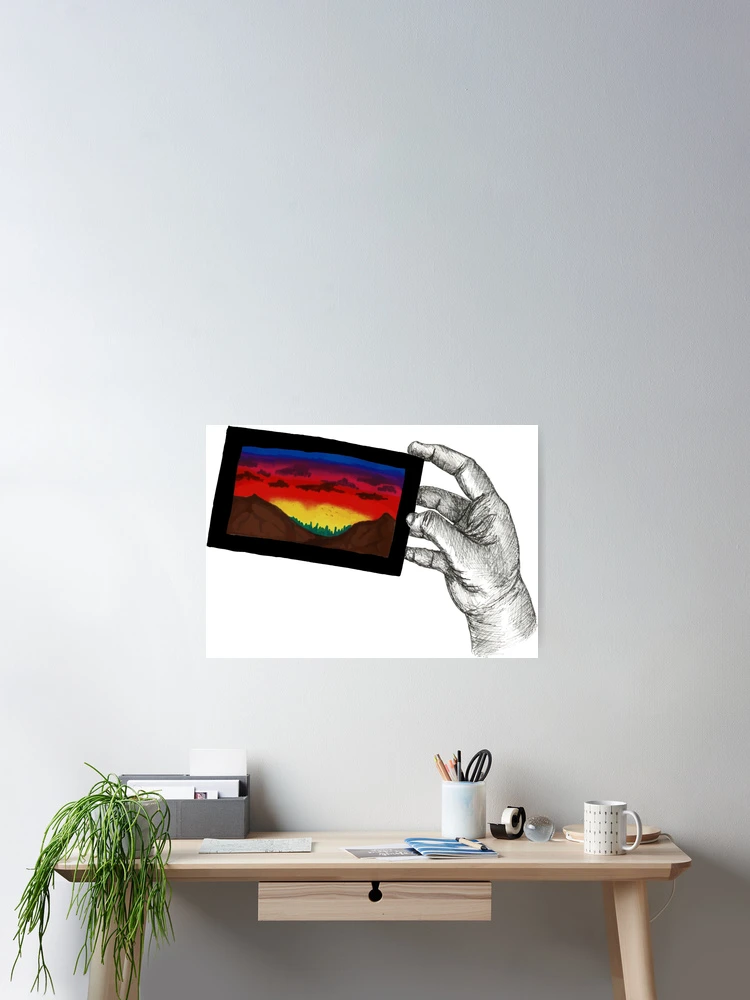Thumbnail 2 of 3, Poster, 'Sunset In My Hand' - Hand Drawn Ink Design designed and sold by TaltalimDesign.