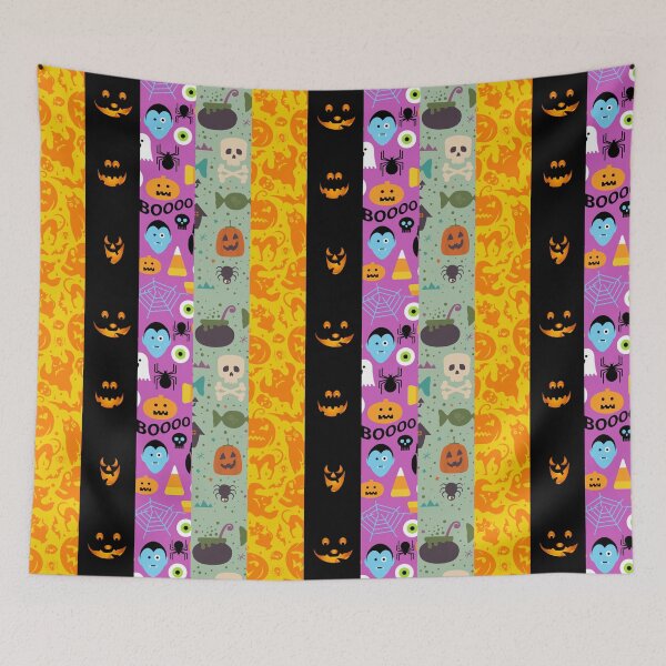 Item preview, Halloween Motifs Vintage Stripes Pattern Motif Ghost Skeleton Witch Pumpkin Spider Gift Idea  designed and sold by catchyology.
