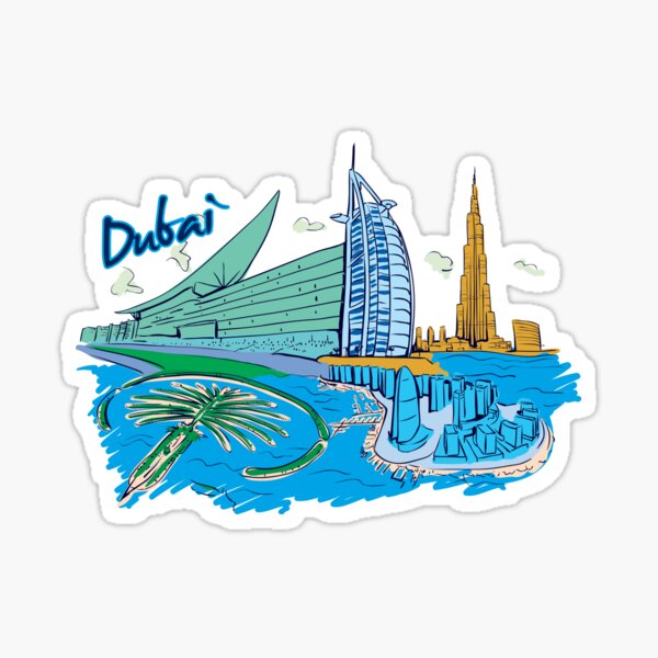Dubai City Cartoon Illustration Sticker For Sale By Kaiserspieces Redbubble