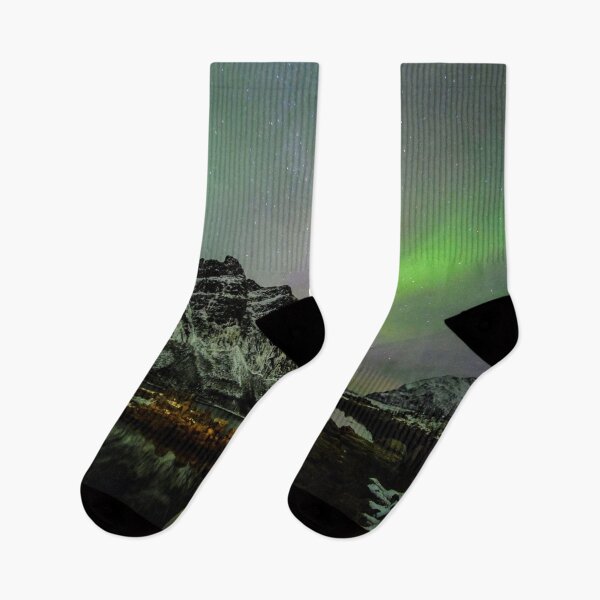 Item preview, Snow Covered Mountain with Starlit Northern Lights designed and sold by Happiness Creators.