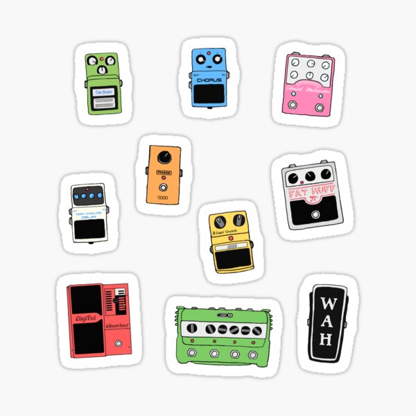 GUITAR PEDALS Sticker Pack / All Over Print / Mug Recording Studio Engineer Guitarist Gear Foot Effect Pedals Music Illustration Mug Sticker T-Shirt Etc... Sticker