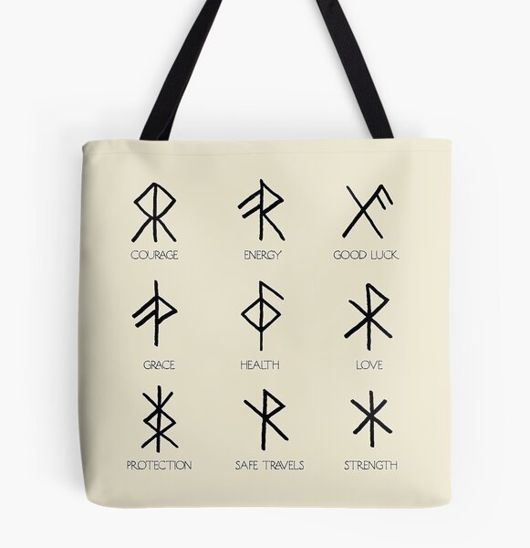 Bind Runes Crossbody Bag, Black and Grey Vegan Hand Bag with Runes Des