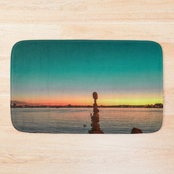 Item preview, Orange ocean Sunset with balanced rocks designed and sold by Happiness Creators.