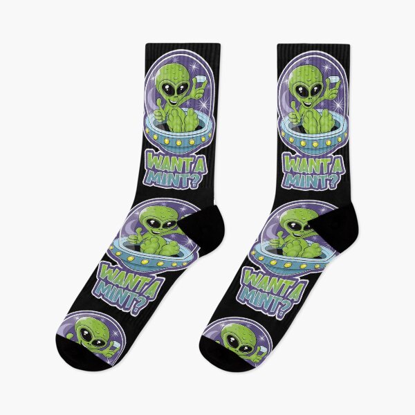Item preview, Cute alien in a flying saucer offering mints design designed and sold by robimerch.
