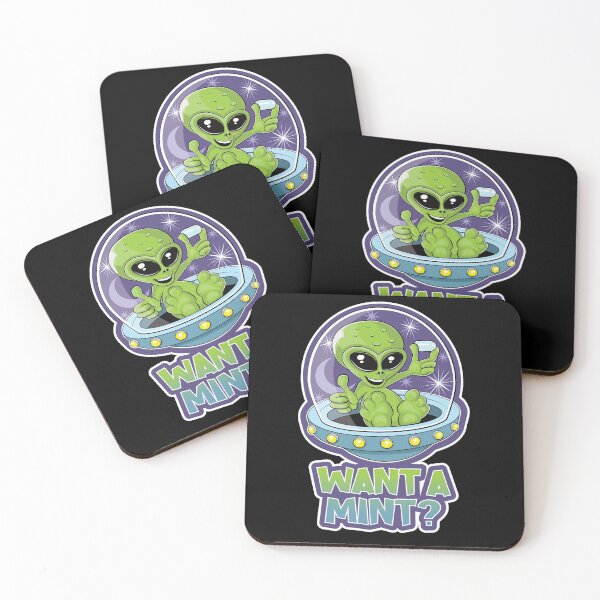 Item preview, Cute alien in a flying saucer offering mints design designed and sold by robimerch.