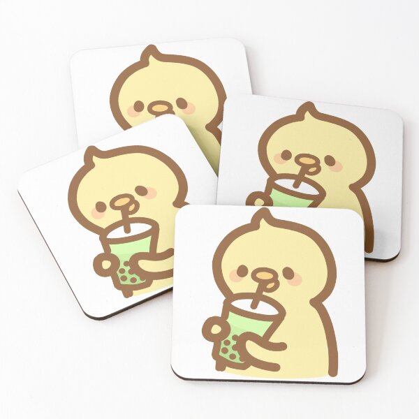 Item preview, Kawaii yellow baby duck drinking bubble tea designed and sold by GLwithUs.
