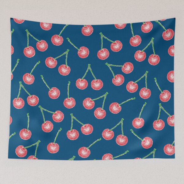 Item preview, cheerful cherries on blue designed and sold by Soramame.