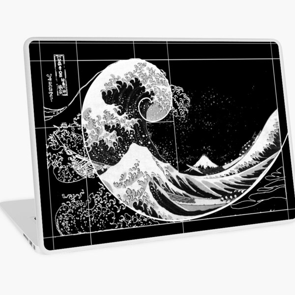 Hokusai Meets Fibonacci, Black and WHite Laptop Skin