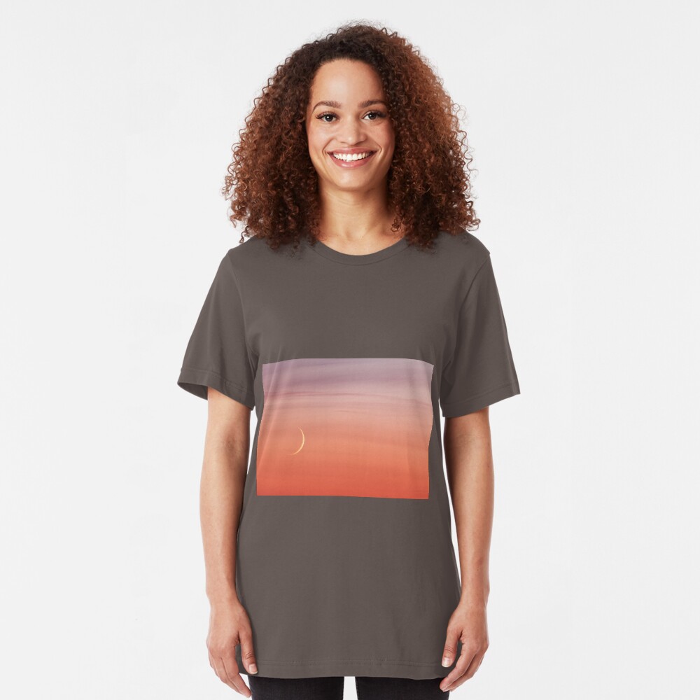 Moon crescent and sunset sky Slim Fit T-Shirt