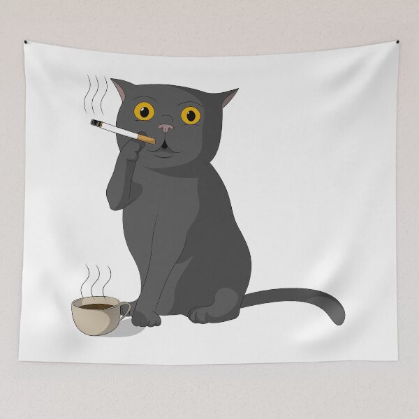 Item preview, Cigarette smoking Coffee drinking Cat illustration designed and sold by ProdbyNiECO.