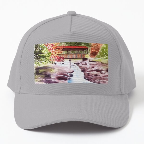 Wooden Bridge over Rushing Water Baseball Cap