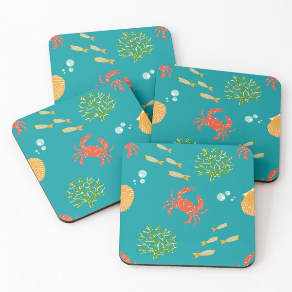 Item preview, Orange crab fish shell seaweed coral under the sea theme pattern  designed and sold by Wildflow Creations.