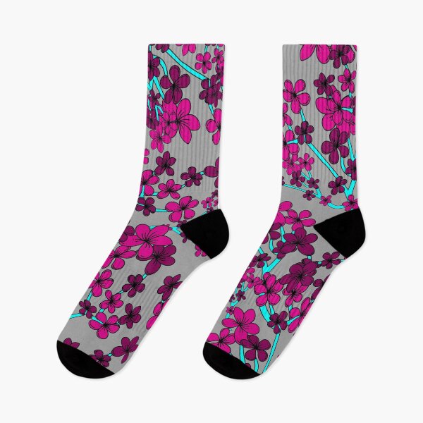 Artikelvorschau, Lila und rosa Blumenmuster auf grauem Hintergrund entworfen und verkauft von ABInspired.