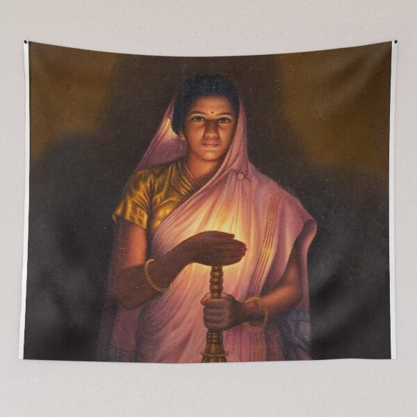 Item preview, Lady Holding A Lamp By Raja Ravi Varma designed and sold by JDesigningMO.