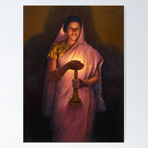 Item preview, Lady Holding A Lamp By Raja Ravi Varma designed and sold by JDesigningMO.