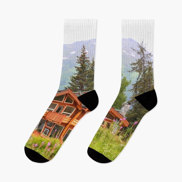 Item preview, Alaskan timber home and mountains, Alaska  designed and sold by FranWest.