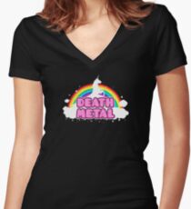 DEATH METAL! (Funny Unicorn / Rainbow Mosh Parody Design) Women's Fitted V-Neck T-Shirt