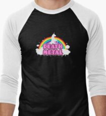 DEATH METAL! (Funny Unicorn / Rainbow Mosh Parody Design) Men's Baseball ¾ T-Shirt